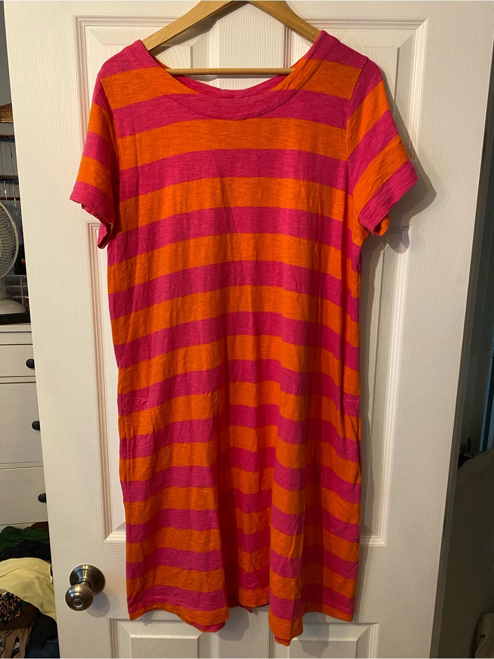 Women's Pink and Orange Striped T-Shirt Dress
